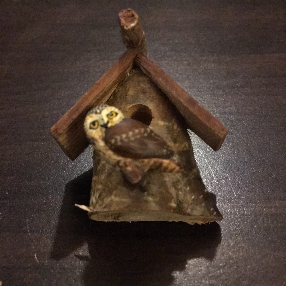 Wooden owl brooch
